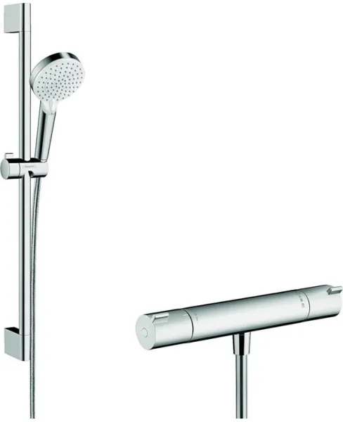 Hansgrohe Crometta Vario Duschset mit Ecostat 1001 CL Thermostat, Weiss/Chrom