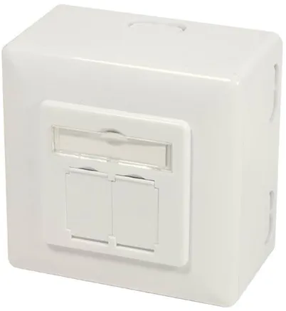 LogiLink NP0124 Cat.6A Wandsteckdose 2 x RJ45 geschirmt mit Unterputzdose reinweiss